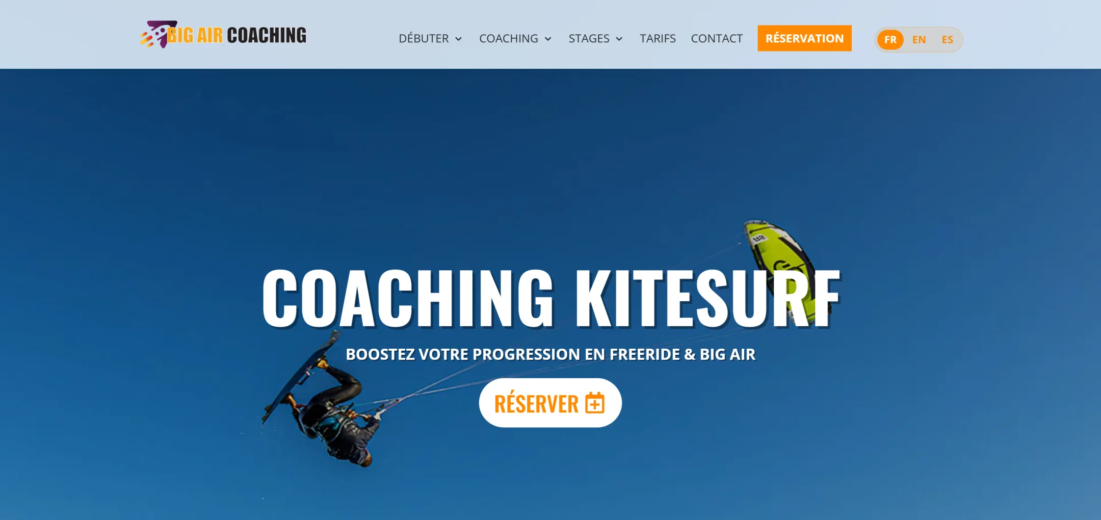 Page d'accueil du site Big Air Coaching